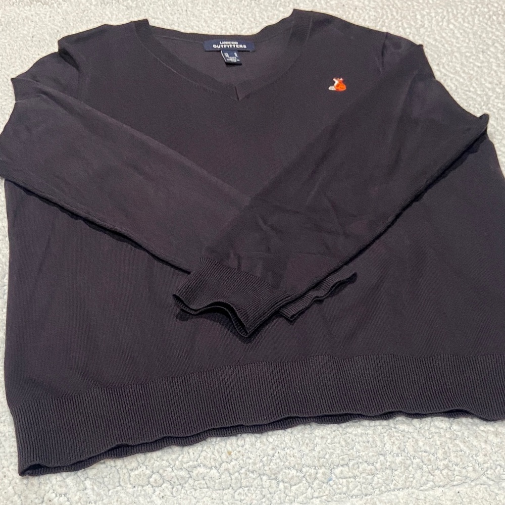 Lands' End dark navy blueV-Neck Sweater with Red Detail